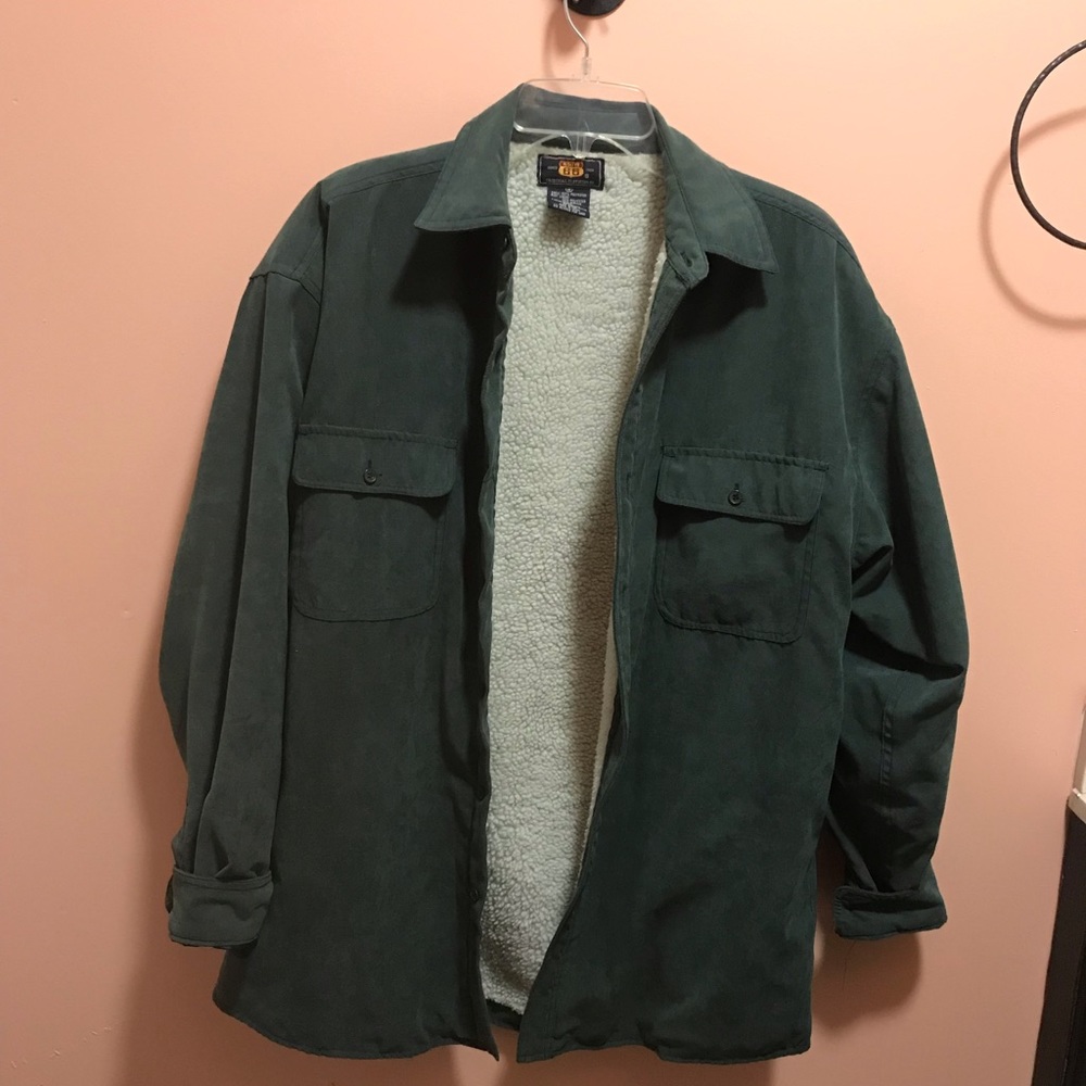 Sherpa suede green button up